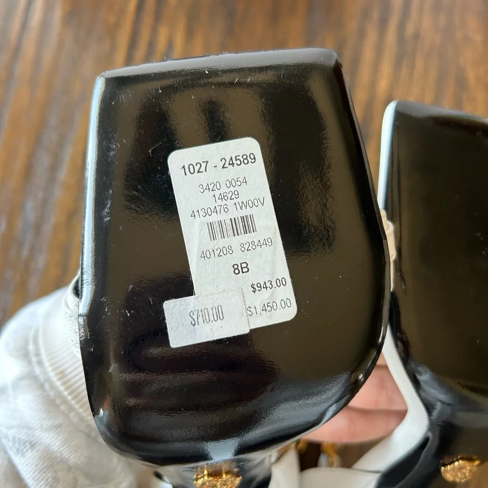 Versace Authentic White And Gold Medusa Chain Leather Sandals Heels Womens 8 - Picture 11 of 16